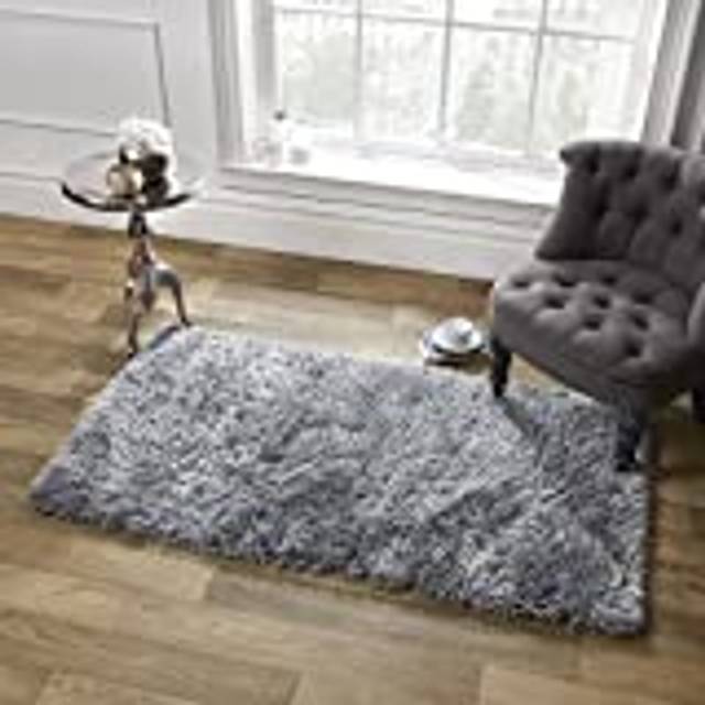 Shaggy Fluffy Glitter 5cm Pile Rug - Silver / 160cm - Grey