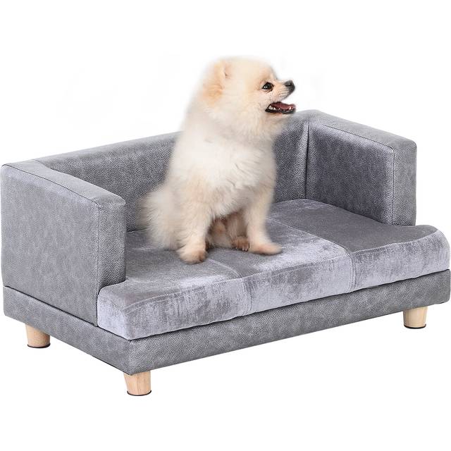 Pawhut Dog Sofa Pet Lounge Bed w/ Anti-slip Legs for Small-Sized Dogs - Grey