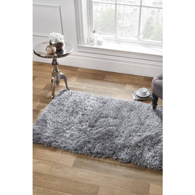 Shaggy Fluffy Glitter 5cm Pile Rug - Silver / 80cm - Grey