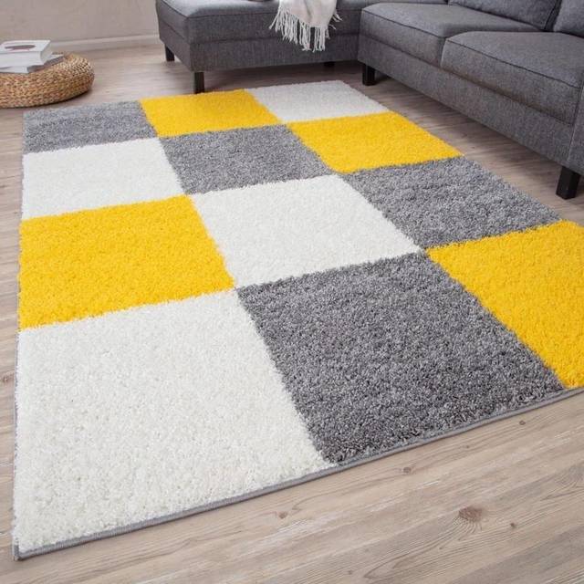 The Rugs Modern Luxury Shaggy Rug Geometric Yellow 140X200Cm, Yellow