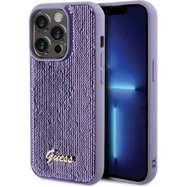 CG Mobile Guess paljettfodral med Guess metalllogotyp för iPhone 15 Promax – svart
