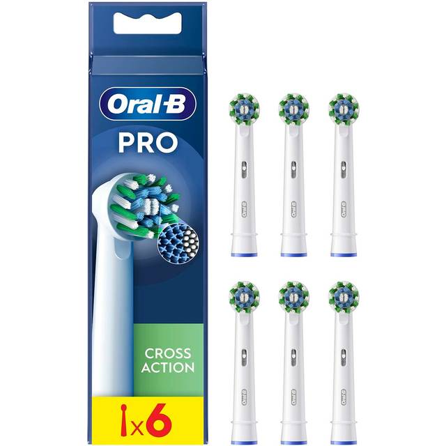 Oral-B Pro CrossAction elektrisk tandborstborste, förpackning med 6, överlägsen tandrengöring med innovativa X-formade borst, original Oral-B Tandborstfäste, tillverkad i Tyskland, vit