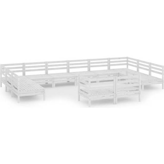 vidaXL 12 Piece Garden Lounge Set White Solid Wood Pine