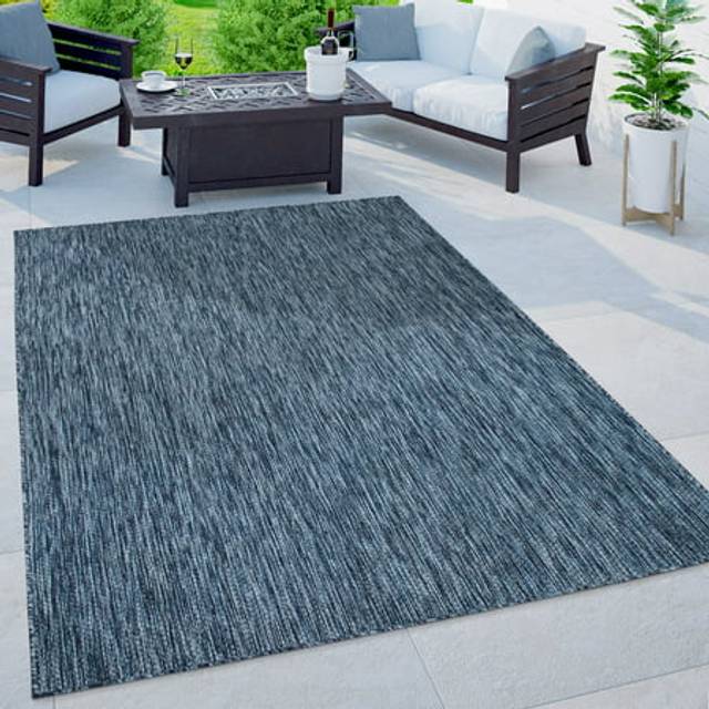 Paco Home Matta Utomhus Balkong Terrass Köksmatta Enfärgad Melerat Mönster, Storlek:160x220 cm, Färg:Blå