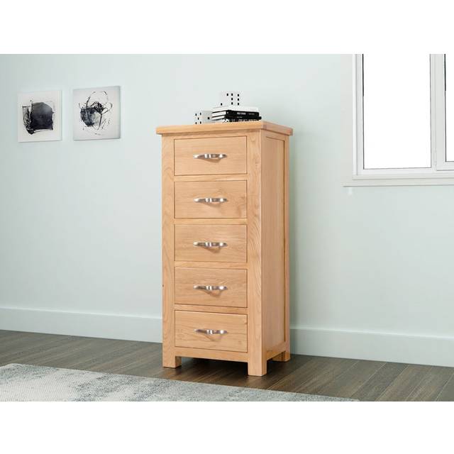 Sienna 5 Drawer Tall Chest - D44 x W56 x H120 cm - Oak
