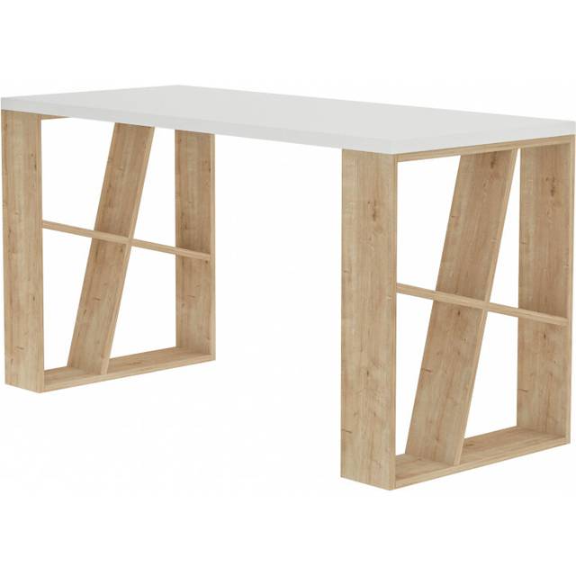 Decortie Honey Modern Desk With Bookshelf Legs - White / Oak