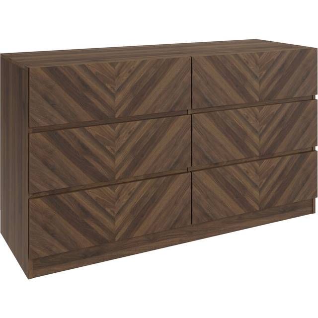 6 Drawer 120Cm W Double Dresser - Walnut (68cm H X 120cm W X 40cm D)