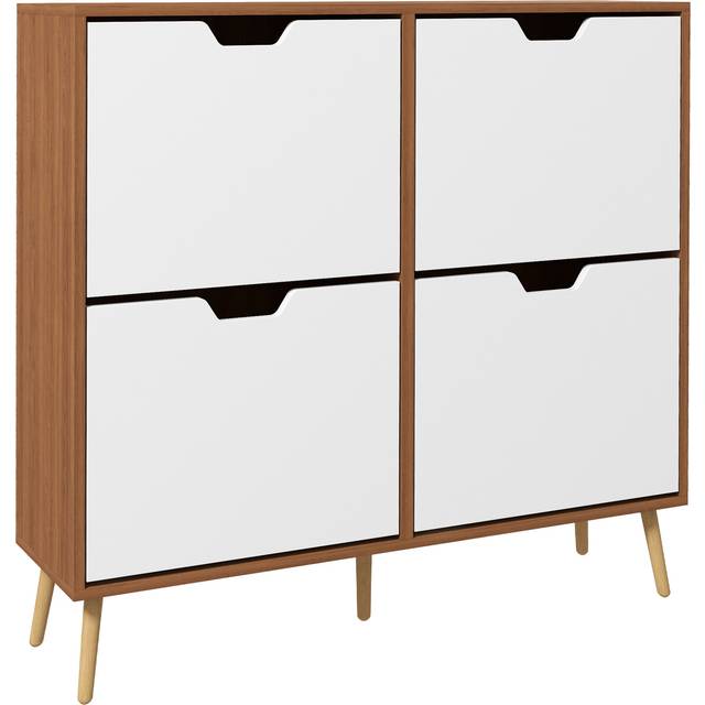 HOMCOM Shoe Storage Cabinet with 4 Flip Drawers for 16 Pairs of Shoes, Natural