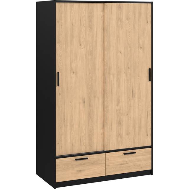 Florence Line 2 Door 2 Drawer Black and Jackson Hickory Oak Wardrobe