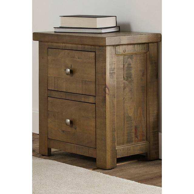 Plank 2 Drawer Wooden Bedside - Brown - One Size