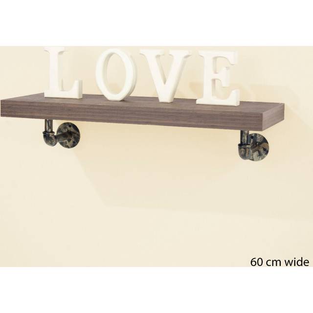 Loft Home Studio Wide Shelf Kit with Pipe Design Brackets - 600 x 235 x 38 mm - Dark Oak
