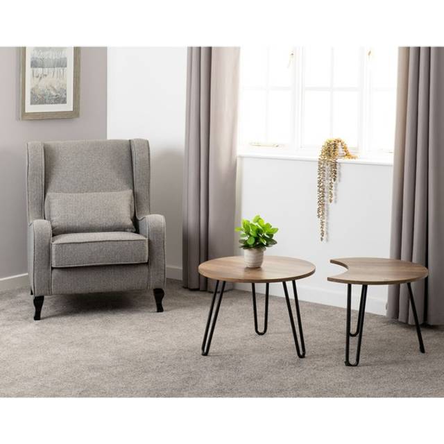 Seconique - Athens Duo Coffee Table Set Oak Effect and Black Metal 2 Tables