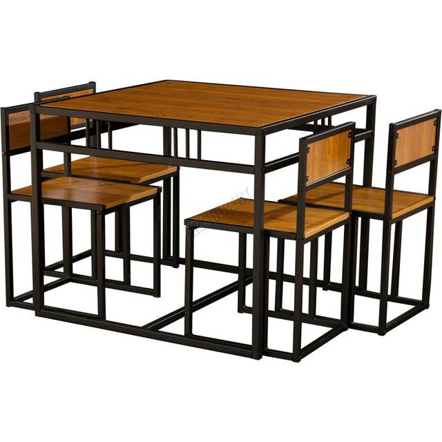 WestWood Space Saving Dining Table and 4 Chairs - Walnut - Brown