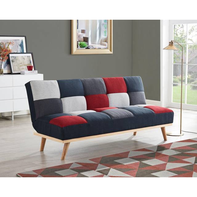 Paddock Fabric Sofa Bed Patchwork Fabric Detail With Wooden Legs - Multi - One Size