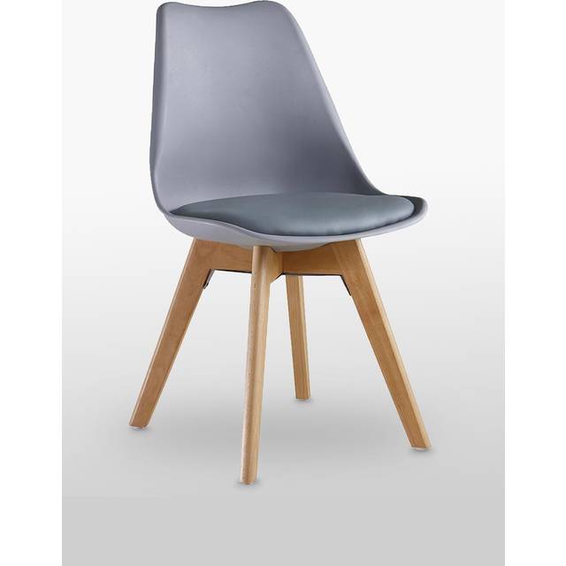 Life Interiors Single Lorenzo Plastic Dining Chair With Faux Leather Padded Cushions For Lounge Office Dining Room Kitchen, Grey, Grey
