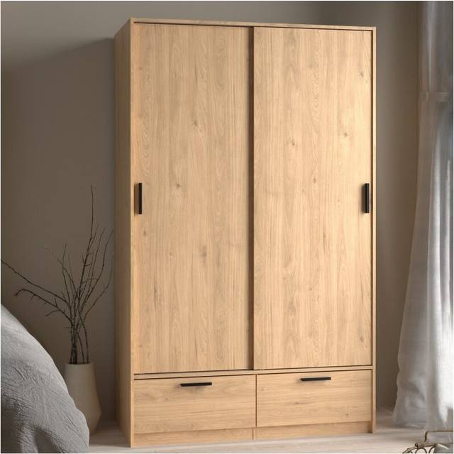 Line Wardrobe With 2 Doors + 2 Drawers In Jackson Hickory Oak
