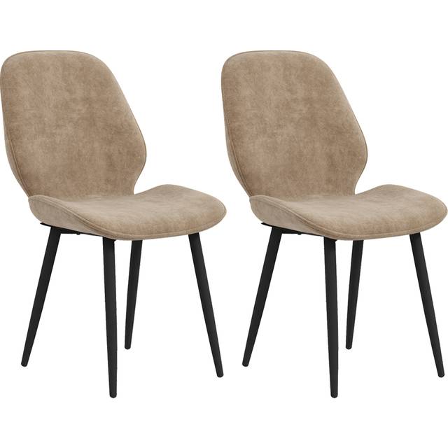 HOMCOM Dining Chairs Set Of 2, Upholstered Kitchen Chairs With Metal Legs, Brown, Brown