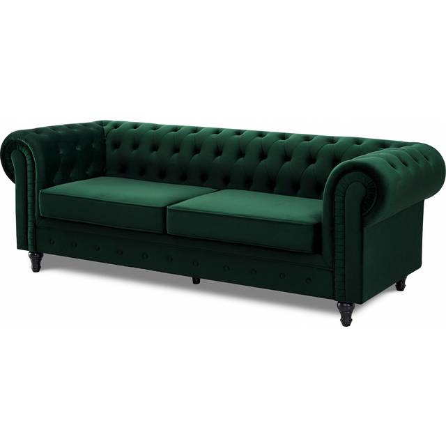 Home Detail Chesterfield Pleat Green Velvet 3 Seater Sofa, Green