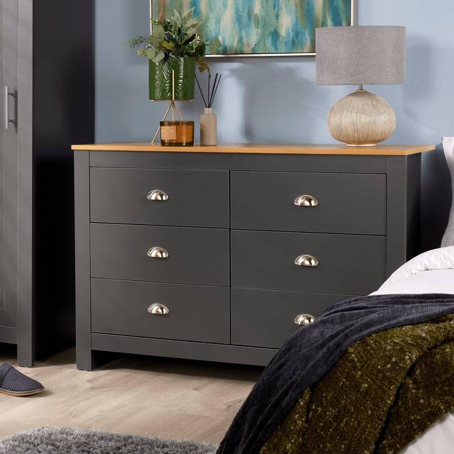 Chest of 6 Drawers Wooden Bedroom Home Clothing Storage Cabinet - Dark Grey - One Size