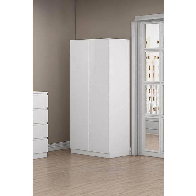 Fwstyle 2 Door White Double Wardrobe Scratch Resistant Push To Open Soft Close - One Size