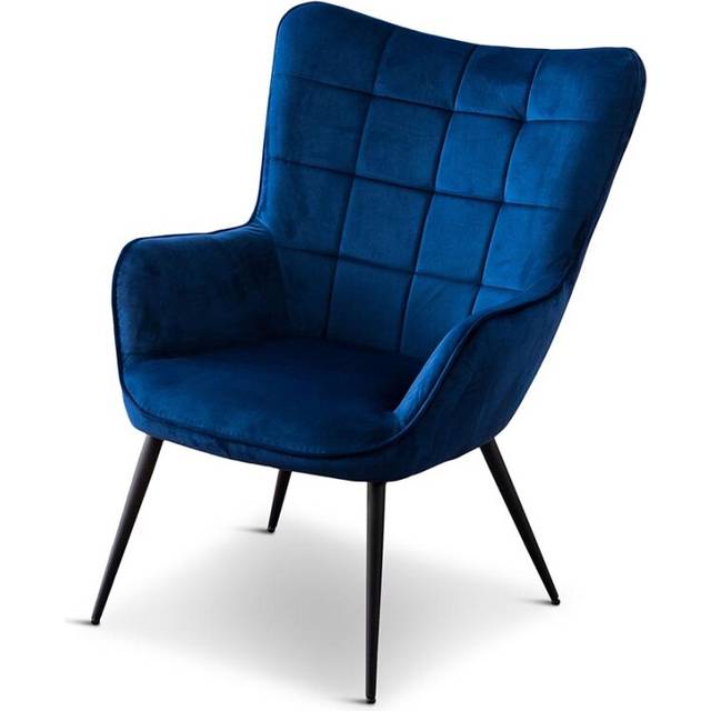 (Blue without Footstool, Velvet) Vera Linen / Velvet Occasional Lounge Living Room Accent Chair Armchair Metal Legs w Stool