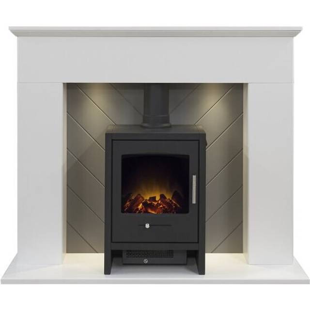 Adam Corinth Pure White and Grey Fireplace Suite with Bergen Electric Stove 48 inch - 100.5 x 121 x 38cm