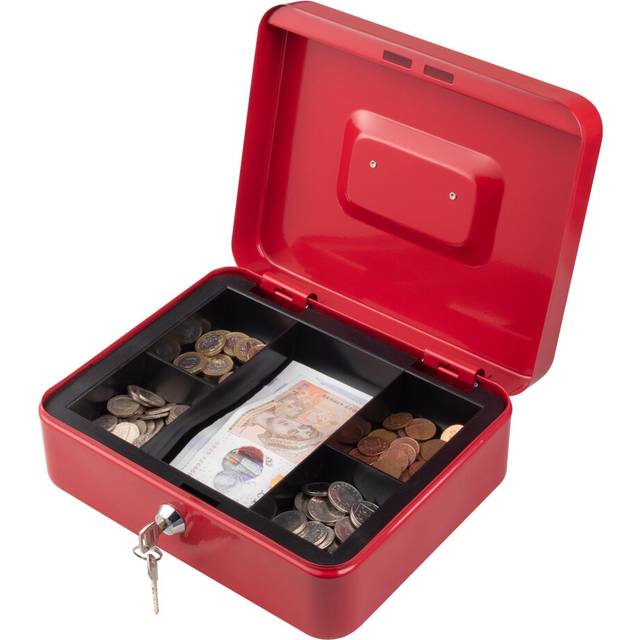 (Red, 10) Metal Cash Money Box Steel Security Safe Key