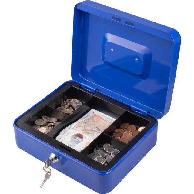 (Blue , 10) Metal Cash Money Box Steel Security Safe Key