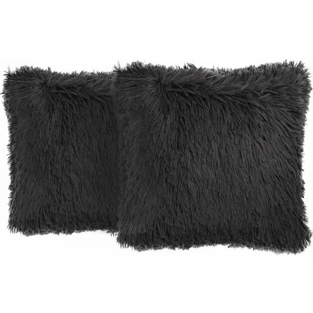 OHS Faux Mongolian Fur Cushion Covers, Charcoal - 45 x 45 cm - Grey