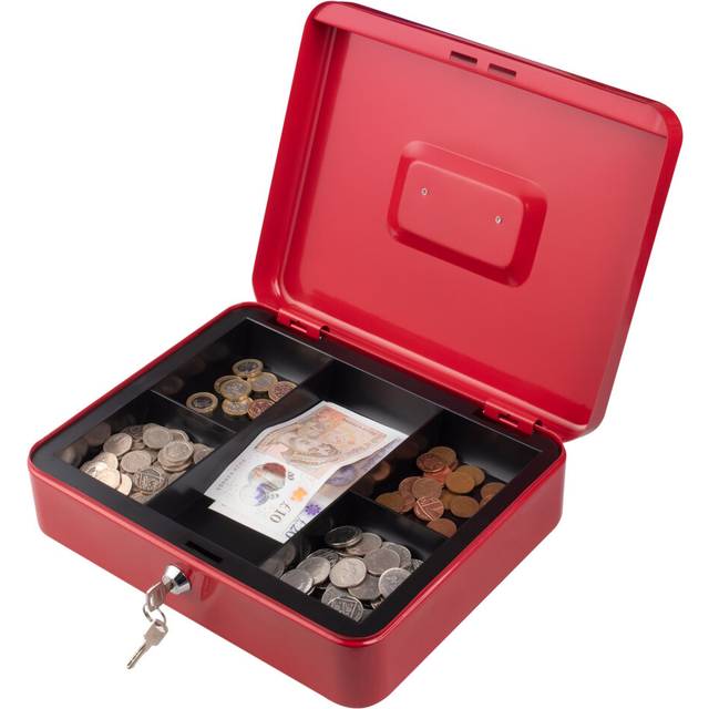 (Red, 12) Metal Cash Money Box Steel Security Safe Key