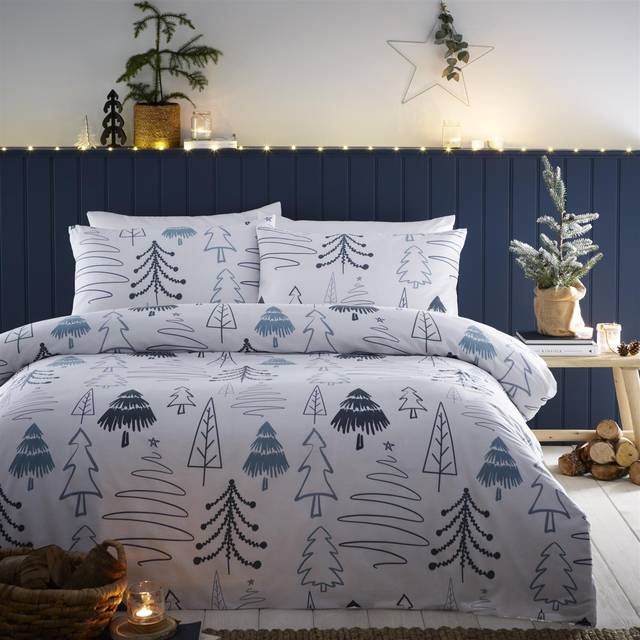 (Double) Charlotte Thomas Scandi Trees Christmas Duvet Cover Set White Xmas Bedding Set