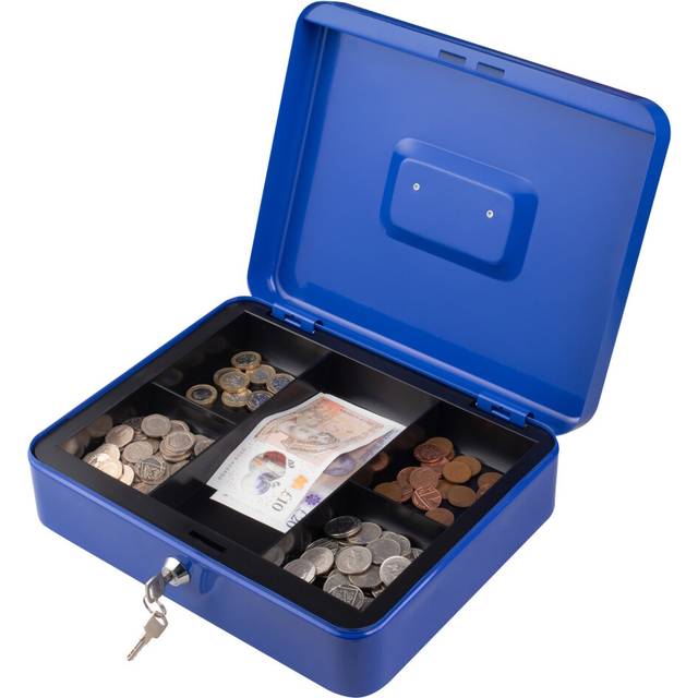 (Blue , 12) Metal Cash Money Box Steel Security Safe Key