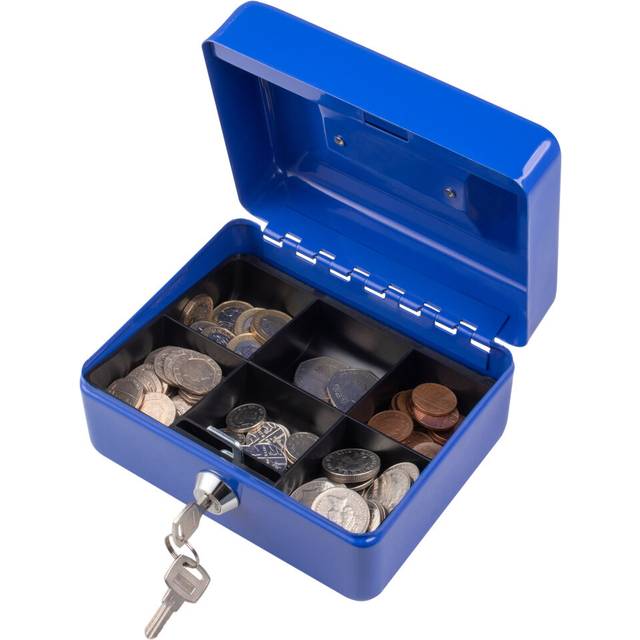 (Blue , 6) Metal Cash Money Box Steel Security Safe Key