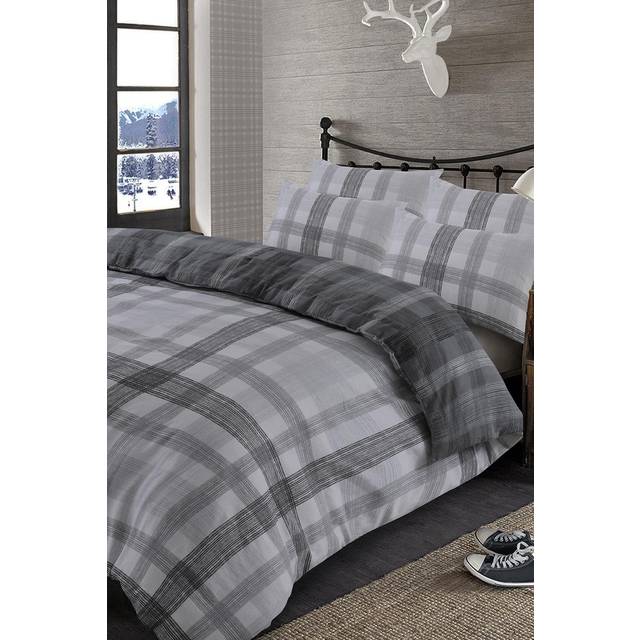 Boston Brushed Cotton Duvet Cover Bedding Set - Grey / Single