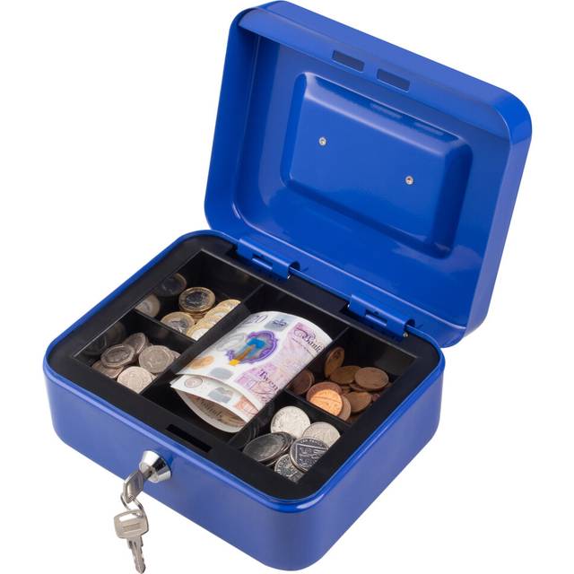 (Blue , 8) Metal Cash Money Box Steel Security Safe Key
