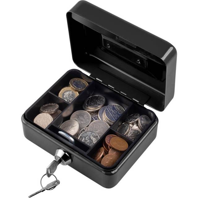 (Black, 4) Metal Cash Money Box Steel Security Safe Key
