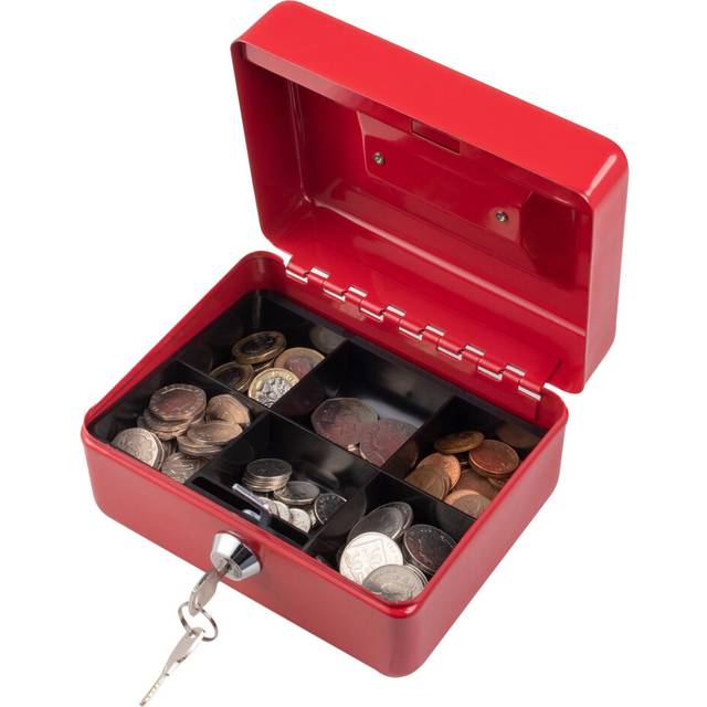(Red, 6) Metal Cash Money Box Steel Security Safe Key