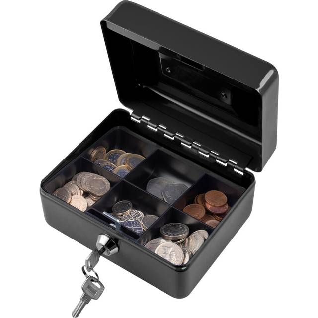 (Black, 6) Metal Cash Money Box Steel Security Safe Key