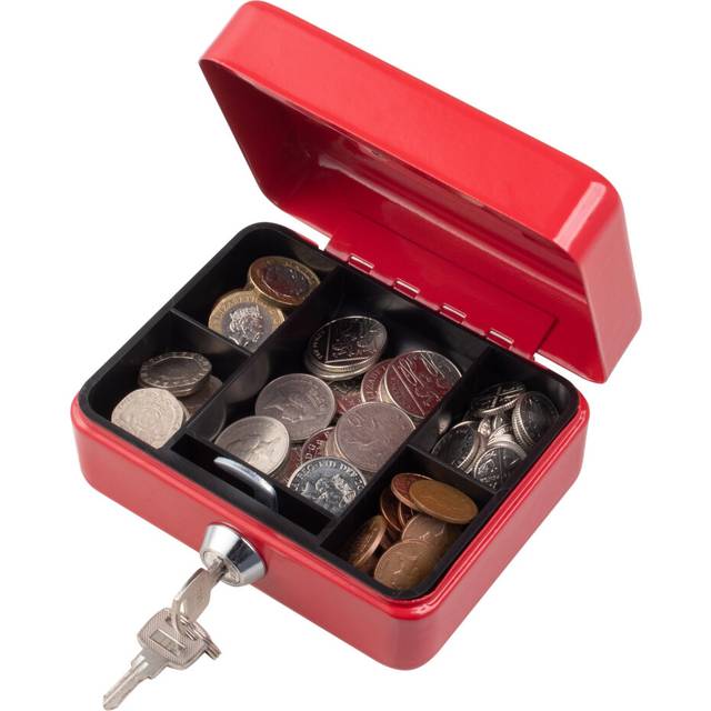 (Red, 4) Metal Cash Money Box Steel Security Safe Key