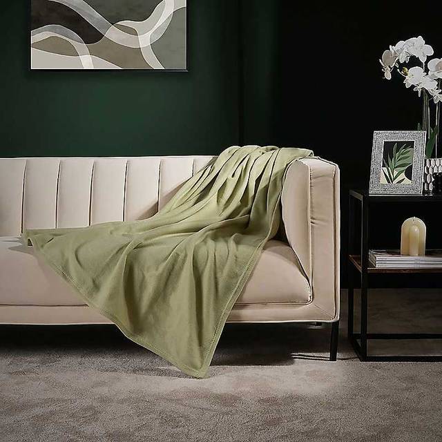 Dreamscene Plain Fleece Throw, Sage - 120 x 150cm - Green