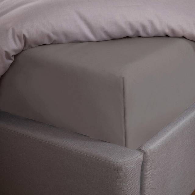 Highams Luxury Plain Dyed Cotton 30cm Deep Fitted Sheet - Grey / Superking