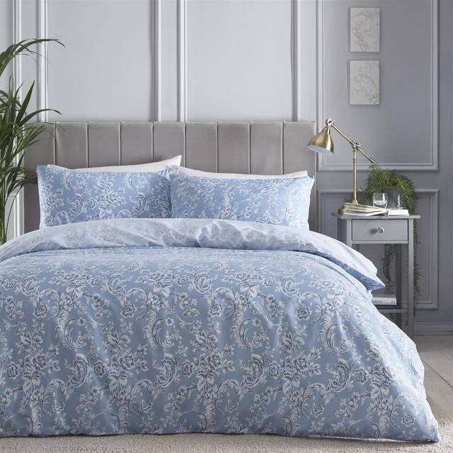 (Double, Blue) Charlotte Thomas Wedgewood Duvet Cover Set Reversible Bedding Blue Floral Bedding