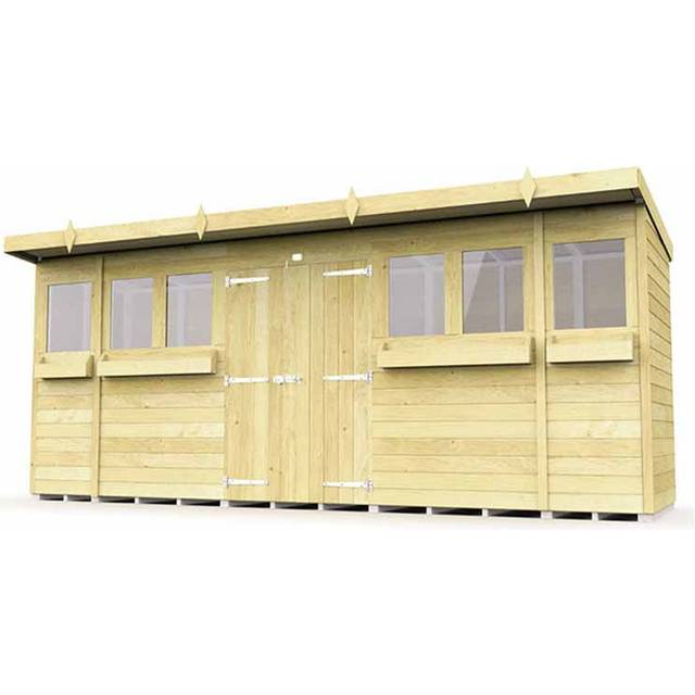 16 x 4 Feet Pent Summer Shed - Wood - L118 x W474 x H201 cm