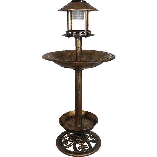 Ornamental Free Standing, Weather Resistant, Pedestal style, Easy Assemble Bird Bath Feeder with Solar Powered Light - Bronze - One Size