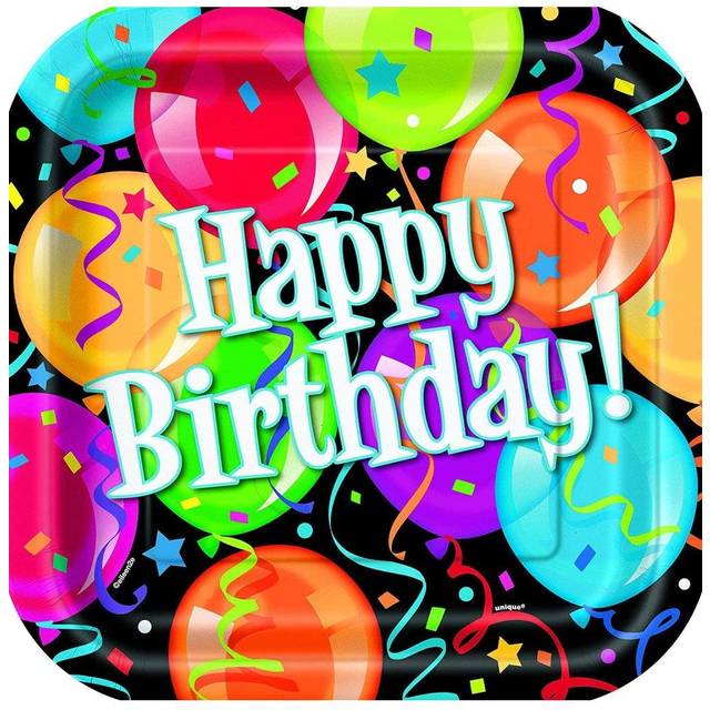 Unique Party Bravo Square Happy Birthday Party Plates (Pack of 8) One Size black