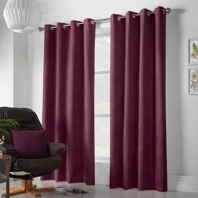 Chenille Ready Made Eyelet Curtains Aubergine - Purple