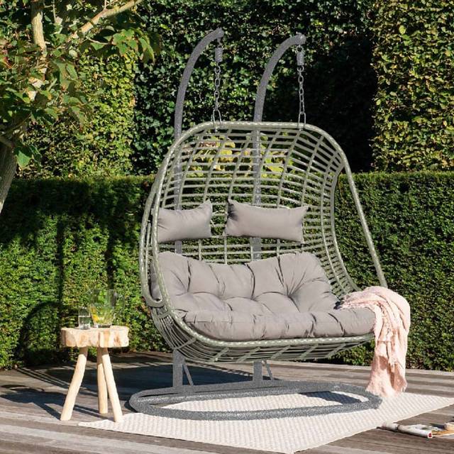 Vienna Hanging Double Rattan Egg Swing Chair Hammock - Colour: Grey