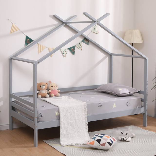 Slumberworx Teddy Kids Wooden House Treehouse Single Bed Frame (grey), Grey