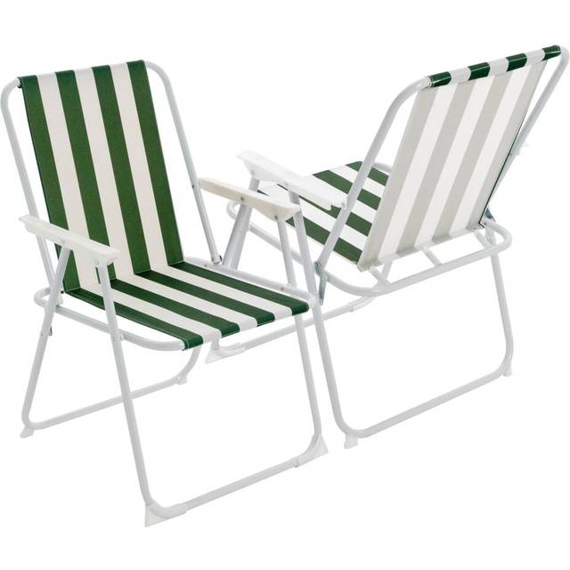Harbour Housewares Folding Metal Beach Chairs - Green Stripe - Pack of 2, Green