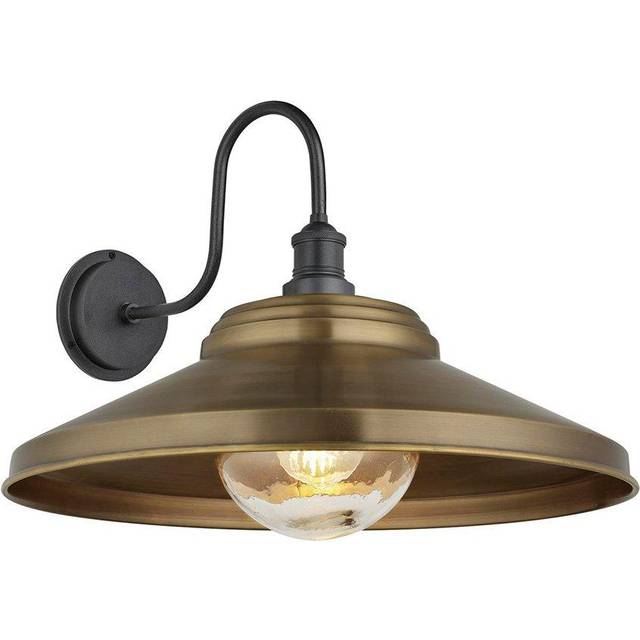 Swan Neck Outdoor & Bathroom Giant Dome Wall Light, 18 Inch, Brass, Pewter Holder, Globe Glass - Bronze - One Size